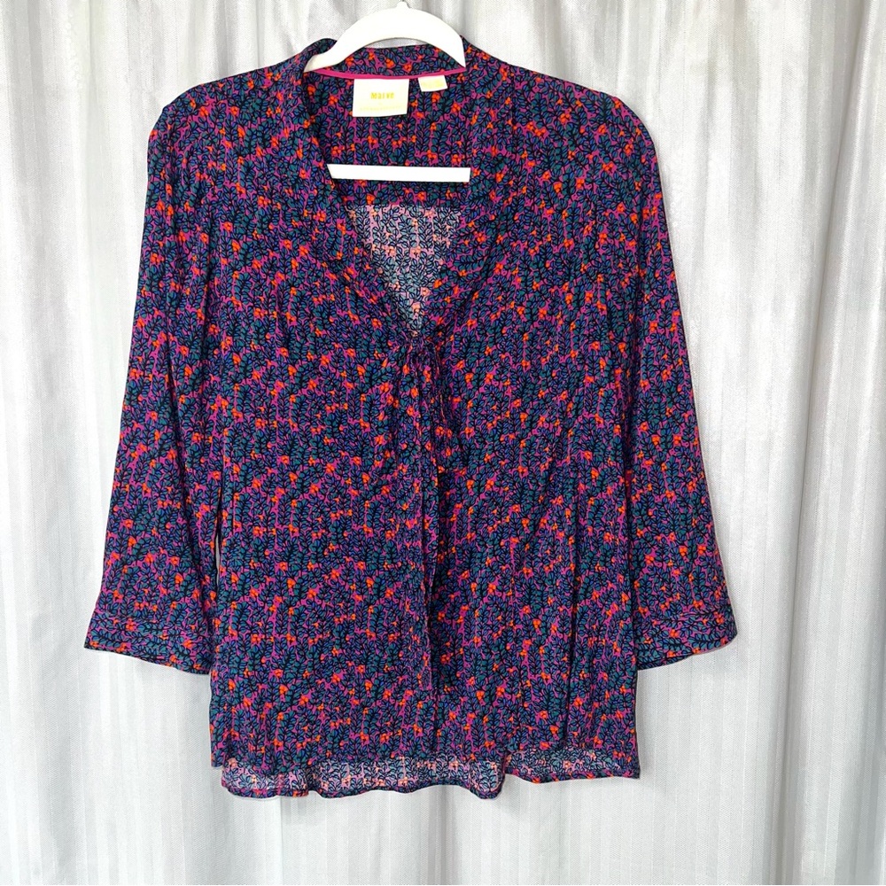 Maeve Navy Blouse with Floral Print size 4